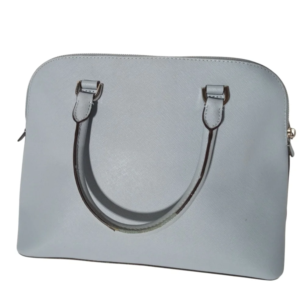 Michael Kors Jet Set Travel Saffiano Leather Tote Handbag Light Blue Structured